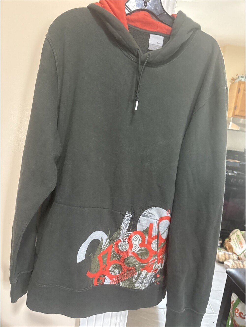 VTG Y2k Nike 360 Spell Out Green Fleece Hoodie Sweatshirt Xl